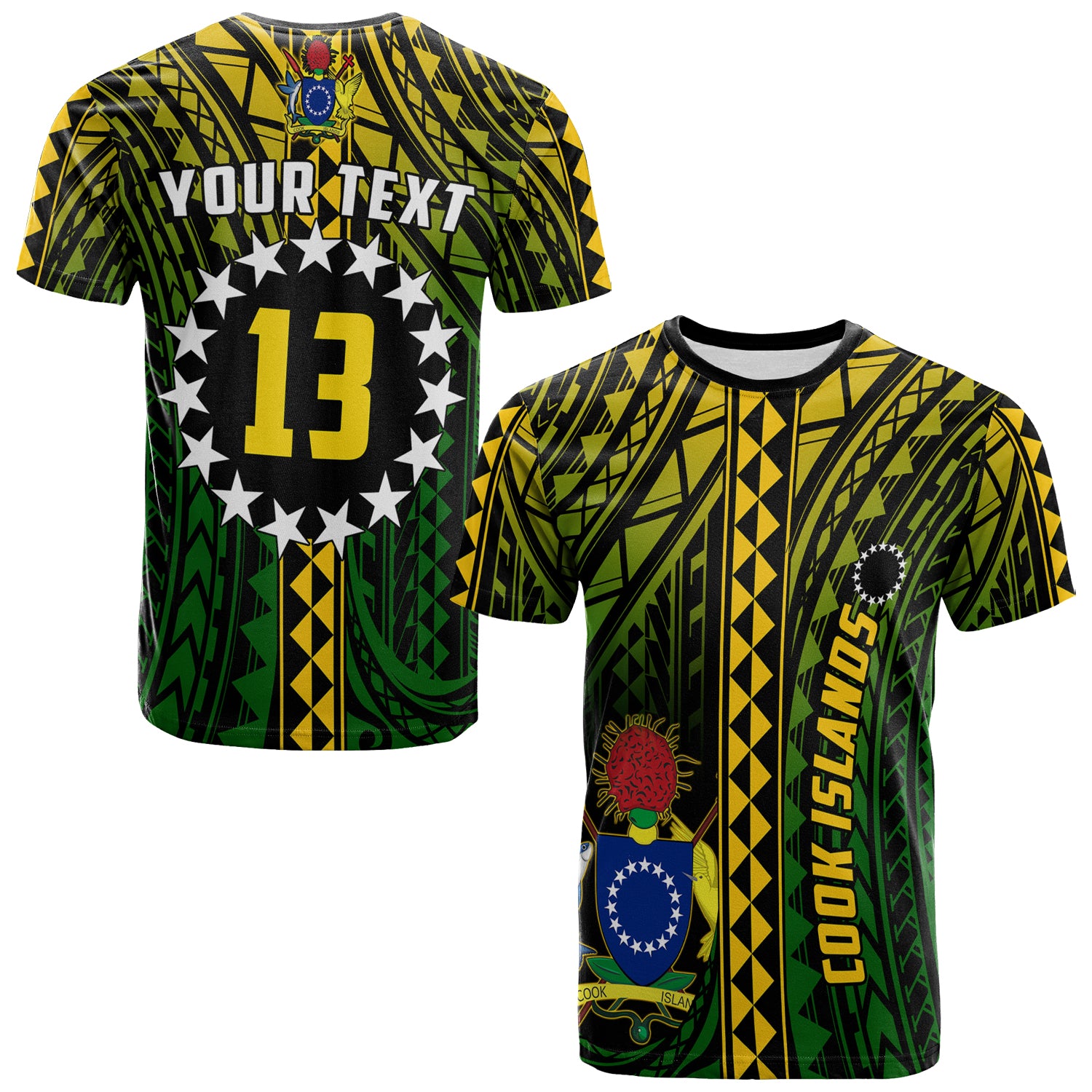 (Custom Text and Number) Cook Islands T Shirt Polynesian Pattern Stars LT13 Unisex Black - Polynesian Pride
