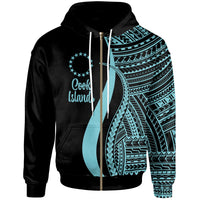 Cook Islands Zip up Hoodie Turquoise Tentacle Tribal Pattern Unisex Turquoise - Polynesian Pride