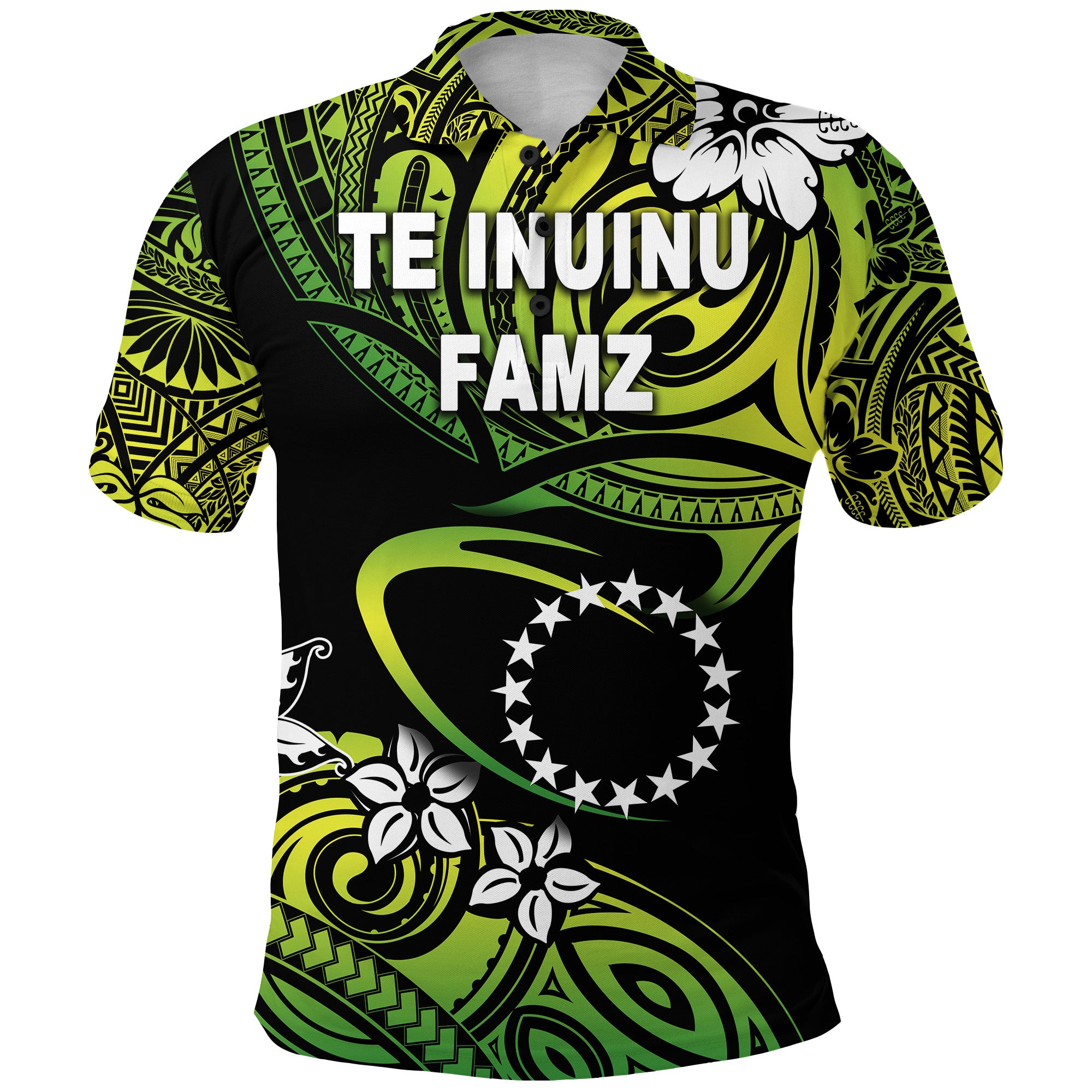 TE INUINU FAMZ Cook Islands Rugby Polo Shirt Unique Vibes Green LT8 Unisex Green - Polynesian Pride