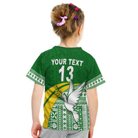 (Custom Text And Number) Tailevu Rugby T Shirt Kid Fiji Rugby Tapa Pattern Green LT13 - Polynesian Pride