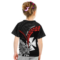 Wallis et Futuna T Shirt KID Polynesian Pattern and Hibiscus Flowers Version Black LT13 - Polynesian Pride