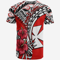 Wallis et Futuna T Shirt Polynesian Pattern and Hibiscus Flowers Version Red LT13 - Polynesian Pride