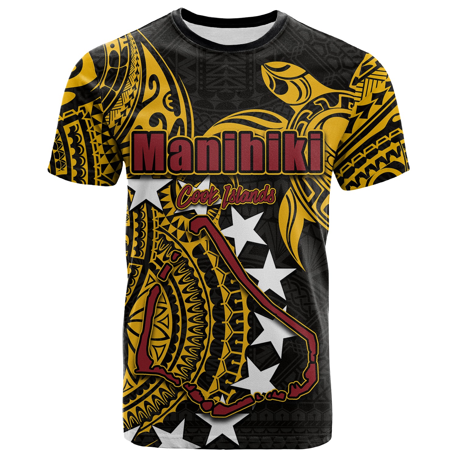 Custom Cook Islands T Shirt Manihiki LT6 Black - Polynesian Pride