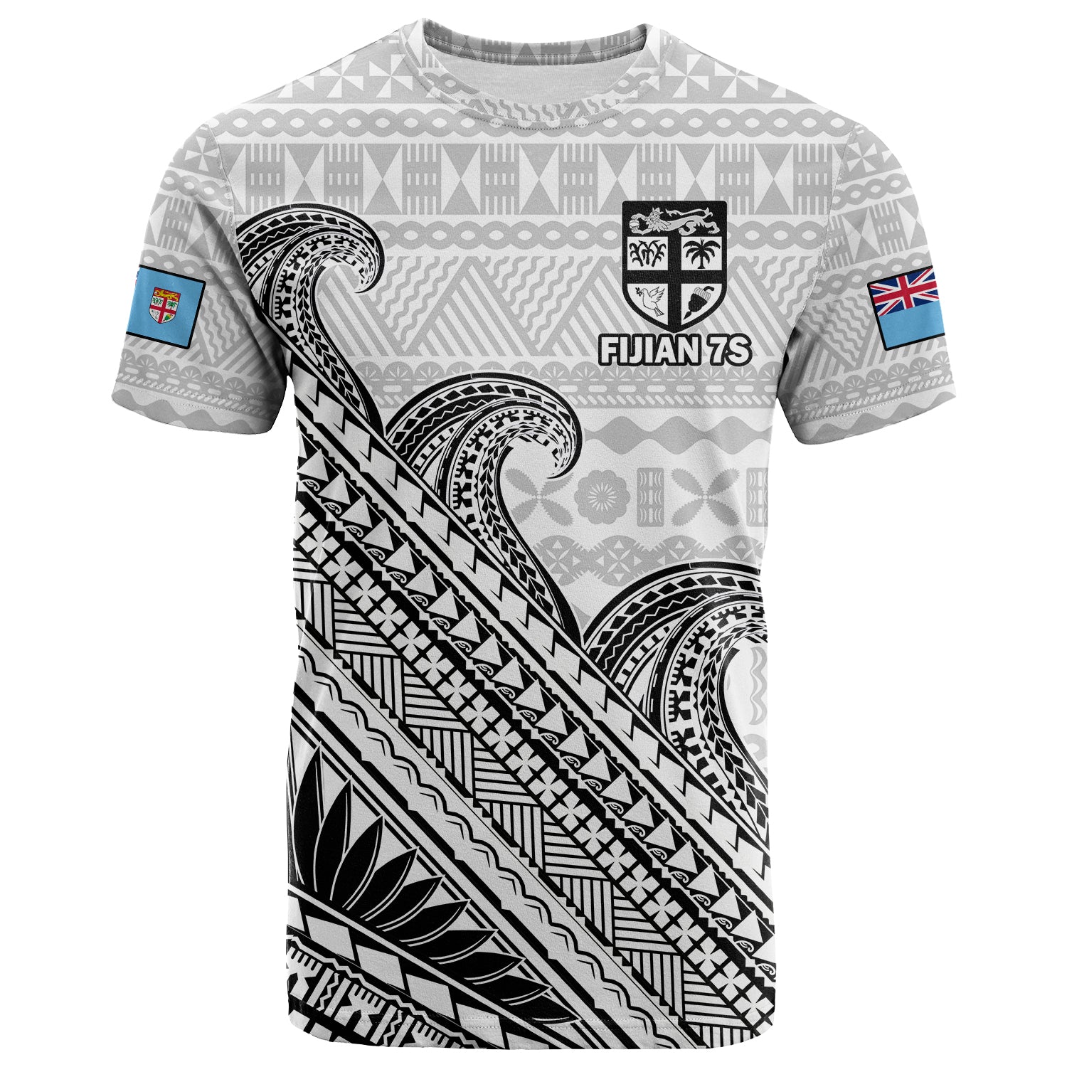 (Custom Text and Number) Fiji Sevens Rugby T Shirt Fijian 7s Tapa Polynesian Art LT14 White - Polynesian Pride