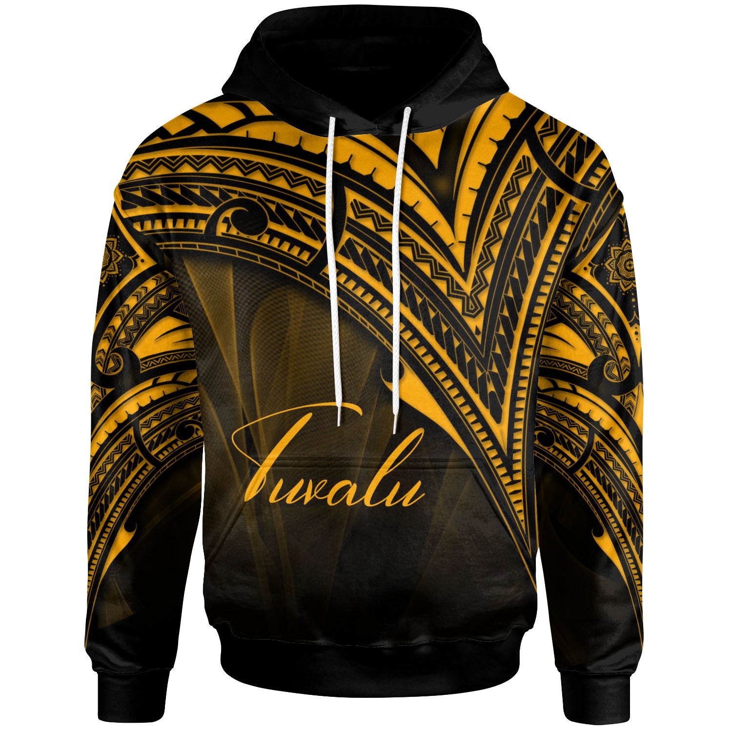 Tuvalu Hoodie Gold Color Cross Style Unisex Black - Polynesian Pride