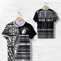 Custom Polynesian Rugby T Shirt With Love Custom Text and Number Unisex Black - Polynesian Pride