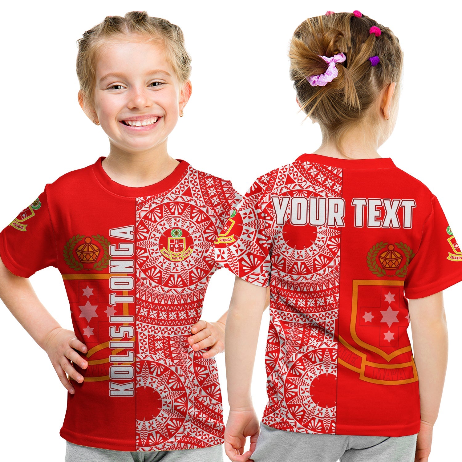 (Custom Personalised) Kolisi Tonga High School T Shirt KID Tongan Ngatu Pattern LT14 - Polynesian Pride
