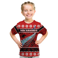 New Zealand Christmas T Shirt KID Paua Shell Silver Fern Meri Kirihimete LT14 - Polynesian Pride