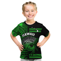 Hawaii T Shirt KID Kakau Warrior Helmet Gradient Green Polynesian LT14 - Polynesian Pride