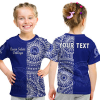 Custom Queen Salote Tonga College T Shirt Tongan Ngatu Pattern LT14 Kid Blue - Polynesian Pride
