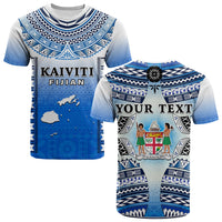Personalised Fiji T Shirt Kaiviti Fijian Special Tapa Pattern LT14 Adult Blue - Polynesian Pride