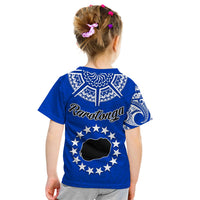 Rarotonga Cook Islands T Shirt KID Turtle and Map Style Blue LT13 - Polynesian Pride