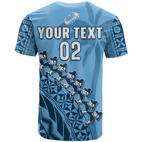 (Custom Text and Number) Fiji Tapa Rugby T Shirt Fijian Cibi Dance Tapa Pattern Blue LT14 - Polynesian Pride