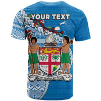 Custom Fiji T Shirt Fijian Drua Mix Tagimaucia Flower Blue Style LT14 - Polynesian Pride