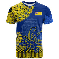 Niue Hiapo T Shirt Rock of Polynesia Tapa Niuean Crab Happy Day LT13 Blue - Polynesian Pride