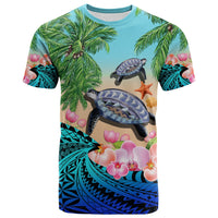 Custom Polynesian Turtle Coconut Tree and Orchids T Shirt LT14 - Polynesian Pride
