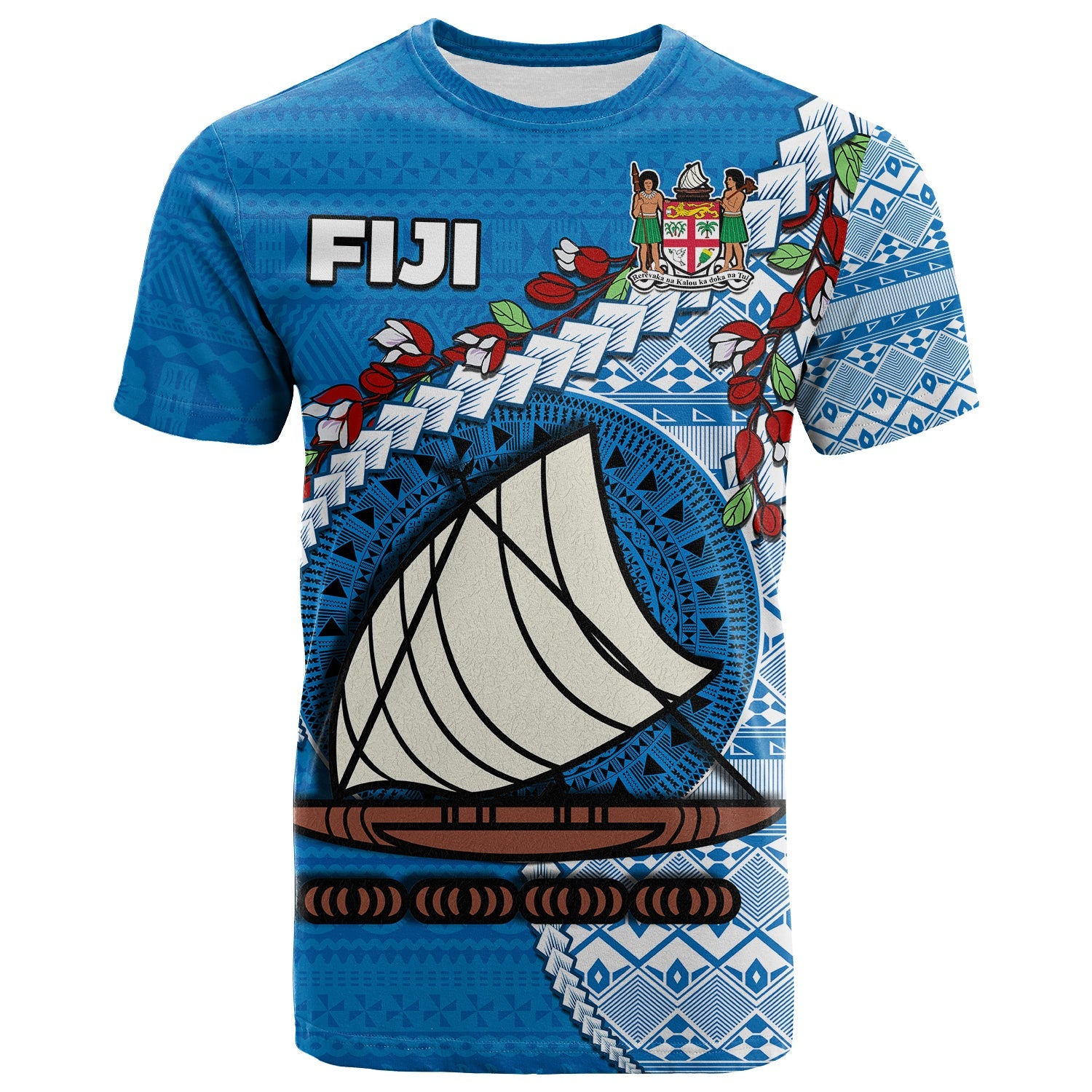 Fiji T Shirt Fijian Drua Mix Tagimaucia Flower Blue Style LT14 Adult Blue - Polynesian Pride