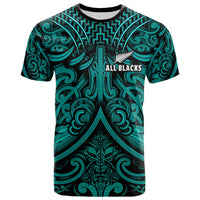 New Zealand Silver Fern Rugby T Shirt All Black Turquoise NZ Maori Pattern LT13 Turquoise - Polynesian Pride