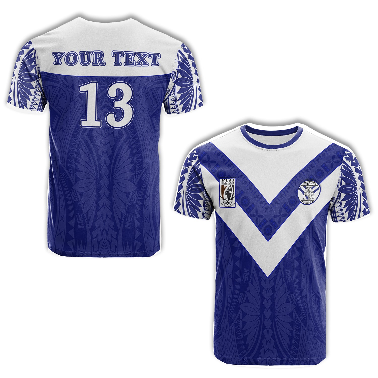 Custom Makoi Bulldogs T Shirt Forever Fiji Rugby Custom Text and Number LT13 Unisex Blue - Polynesian Pride