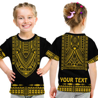 Custom Polynesian T Shirt Dashiki With Polynesian Tattoo Royal Golden Version LT14 Kid Black - Polynesian Pride