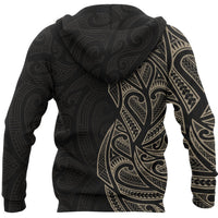 New Zealand Maori Zip Hoodie, Ta Moko Tattoo Full Zip Hoodie Tan - Polynesian Pride