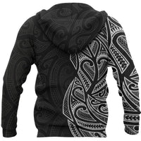 New Zealand Maori Zip Hoodie, Ta Moko Tattoo Full Zip Hoodie White - Polynesian Pride