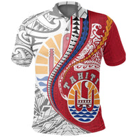 Tahiti Polo T Shirt Tahiti Flag Kanaloa Tatau Gen FR K7 Unisex Red - Polynesian Pride