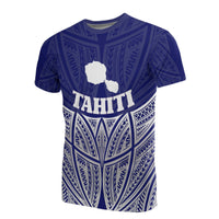 Tahiti Polynesian T Shirt Blue Pride Map and Seal Unisex Blue - Polynesian Pride