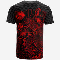 Tahiti Polynesian T Shirt Tahitian FLag Turtle Hibiscus Red - Polynesian Pride