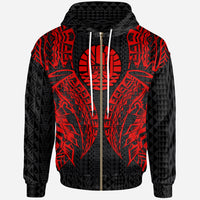 Tahiti Zip up Hoodie Polynesian Lion Head Red Style Unisex Red - Polynesian Pride