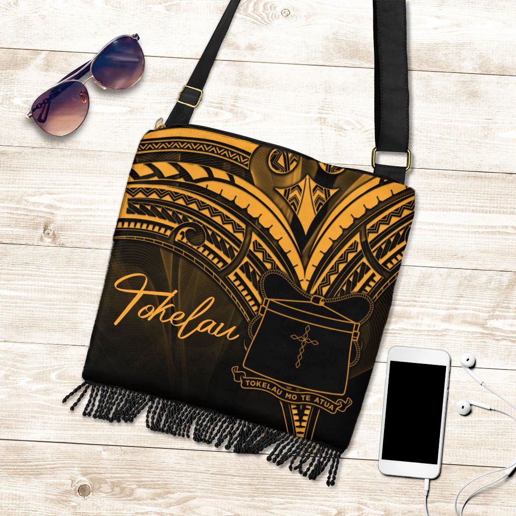 Tokelau Boho Handbag - Gold Color Cross Style One Size Boho Handbag Black - Polynesian Pride