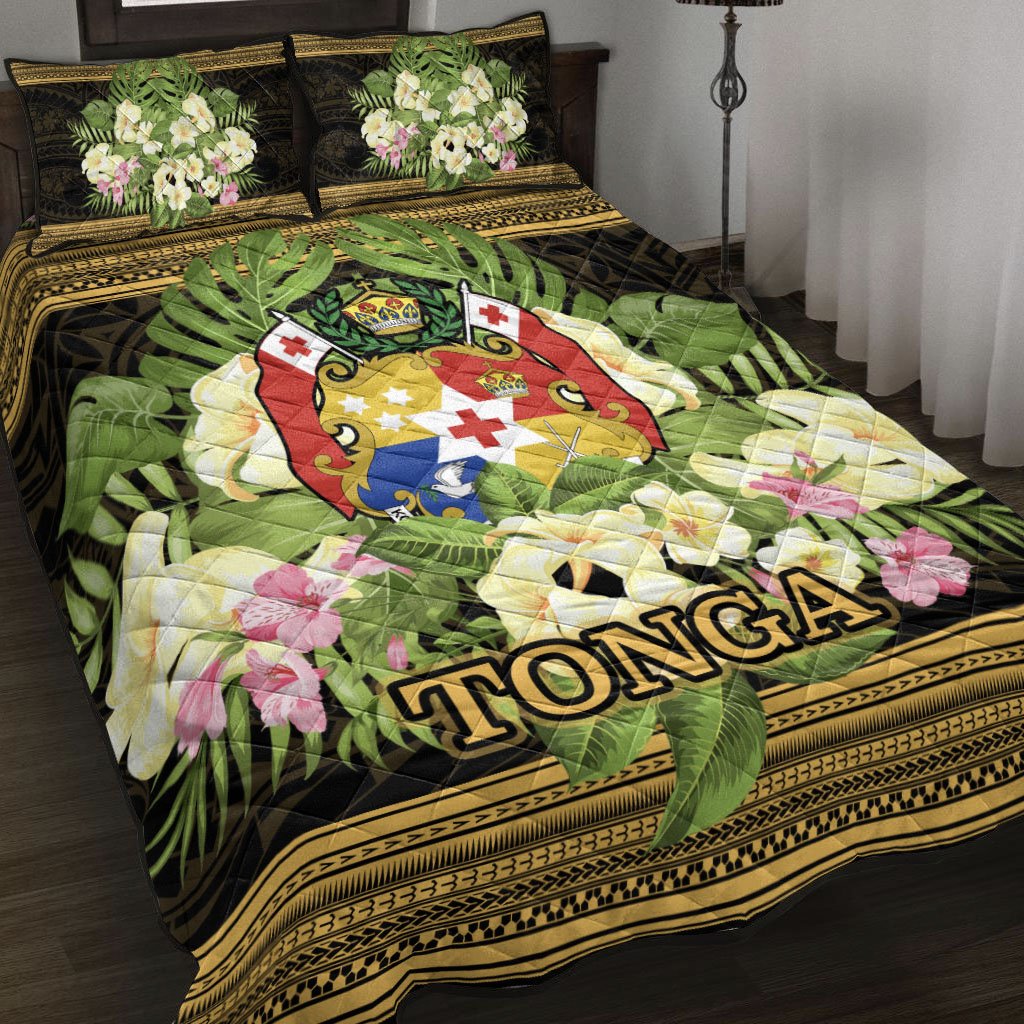 Tonga Quilt Bed Set - Polynesian Gold Patterns Collection Black - Polynesian Pride