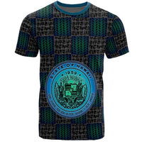 Hawaiian Hawaii Coat of Arms Inside T Shirt Blue Glow Style - Polynesian Pride