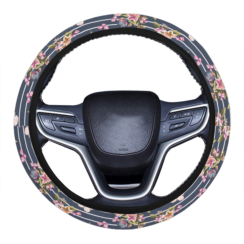 Tropical Butterfly Pink Hawaii Universal Steering Wheel Cover with Elastic Edge One Size Pink Steering Wheel Cover - Polynesian Pride