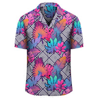 Tropical Exotic Leaves And Flowers On Geometrical Ornament Hawaiian Shirt - Polynesian Pride