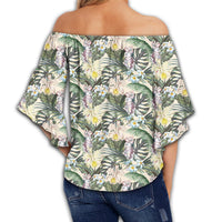 Tropical Jungle Parrots And Flamingos Women's Off Shoulder Wrap Waist Top - AH - Polynesian Pride