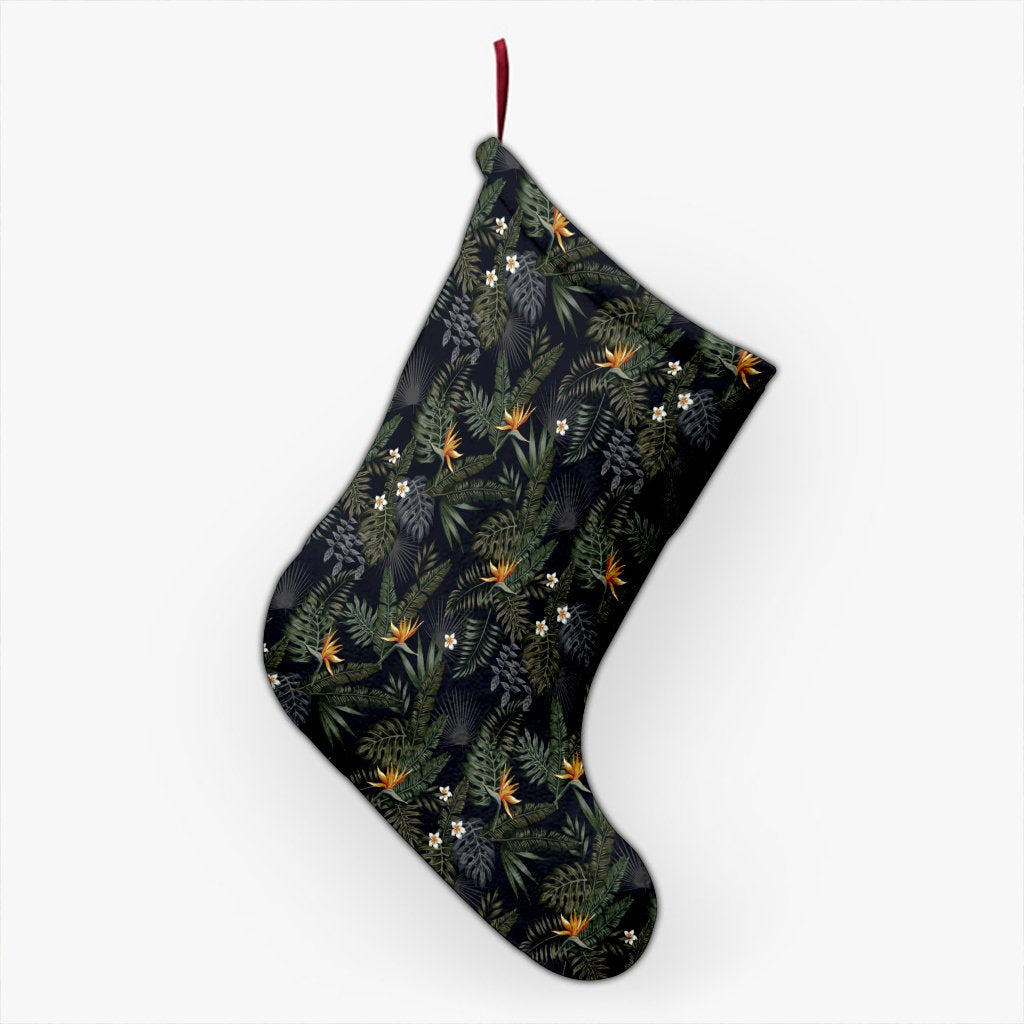 Tropical Leaves And Flowers In The Night Style Christmas Stocking 26 X 42 cm Black Christmas Stocking - Polynesian Pride