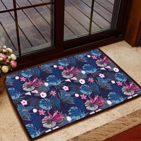 Tropical Palm Tree And Flower Hawaii Door Mat Door Mat Black - Polynesian Pride
