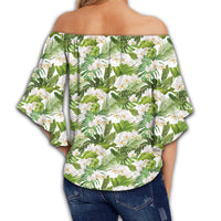 Tropical Plumeria White Women's Off Shoulder Wrap Waist Top - AH - Polynesian Pride