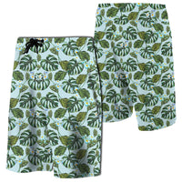 Tropical Flowers Monstera Leaf Board Shorts Men Blue - Polynesian Pride