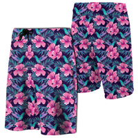 Tropical Flowers With Hummingbirds Palm Leaves Board Shorts Men Pink - Polynesian Pride