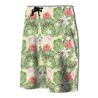 Tropical Hibiscus, Plumeria Green Board Shorts - Polynesian Pride