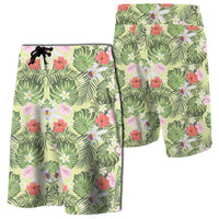 Tropical Hibiscus, Plumeria Green Board Shorts Men Green - Polynesian Pride