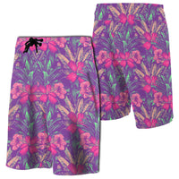 Tropical Hibiscus Purple Board Shorts Men Pink - Polynesian Pride