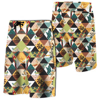 Tropical Jungle Parrots And Flamingos Pattern Board Shorts Men White - Polynesian Pride
