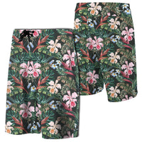 Tropical Monstera Leaf Red Board Shorts Men Black - Polynesian Pride