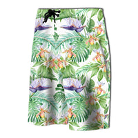 Tropical Orange Orchids Strelitzia Monstera Board Shorts - Polynesian Pride
