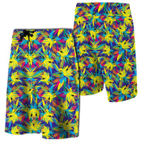 Tropical Pattern Mix Board Shorts Men Yellow - Polynesian Pride