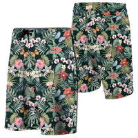 Tropical Plumeria Pattern With Palm Leaves Board Shorts Men Black - Polynesian Pride