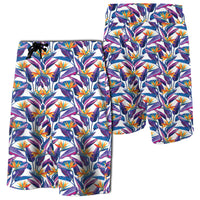 Tropical Strelitzia Board Shorts Men White - Polynesian Pride